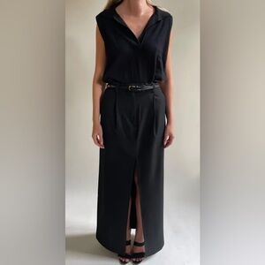 Djerf Avenue Black Midi Pencil Skirt with Front Slit